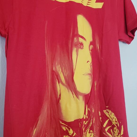 Urban Outfitters Billie Eilish Racer Logo Graphic Red Yellow Band T-Shirt Top - Picture 3 of 6